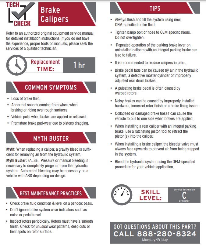 Technical checklist for brake caliper maintenance, including inspection and measurement guidelines for optimal performance.