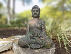 Meditating Buddha Concrete Statue Patina Copper Finish