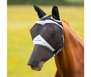 FlyGuard Pro Fine Mesh Fly Mask with Ears & Nose - Black FlyGuard Pro Fine Mesh Fly Mask with Ears & Nose - Black
