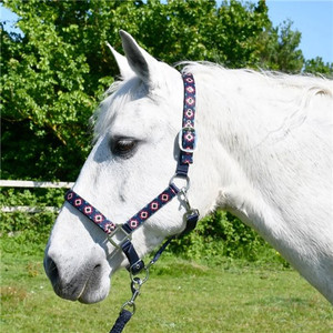 Rhinegold Aztec Padded Headcollar and Matching Leadrope Set - Navy Rhinegold Aztec Padded Headcollar and Matching Leadrope Set - Navy