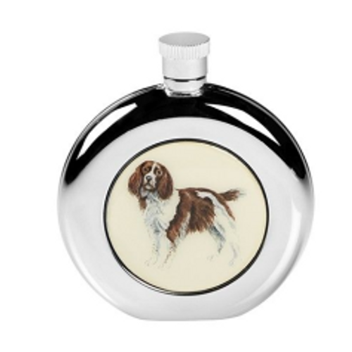 Orchid Design Round Springer Spaniel Hip Flask