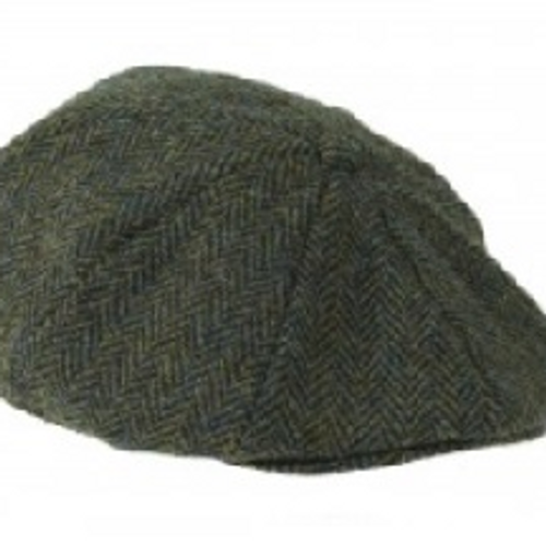 Heather Hats ZH015 Arran Harris Tweed Flat 8 Piece Cap Dark Green