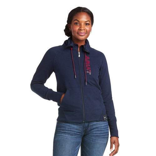 Ariat Team Logo Full Zip Sweatshirt - Navy/Red