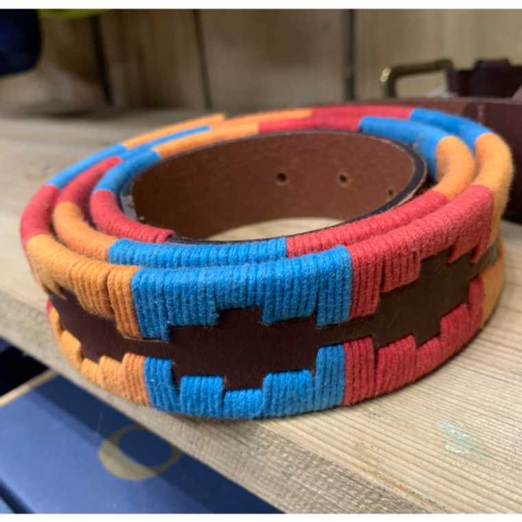 Sophos Leather Guatamalen Style Belt - Orange/Blue/Red