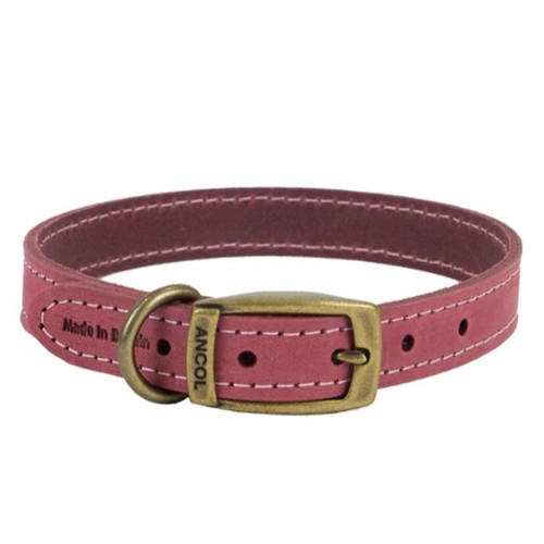 Ancol Timberwolf Leather Dog Collar - Raspberry