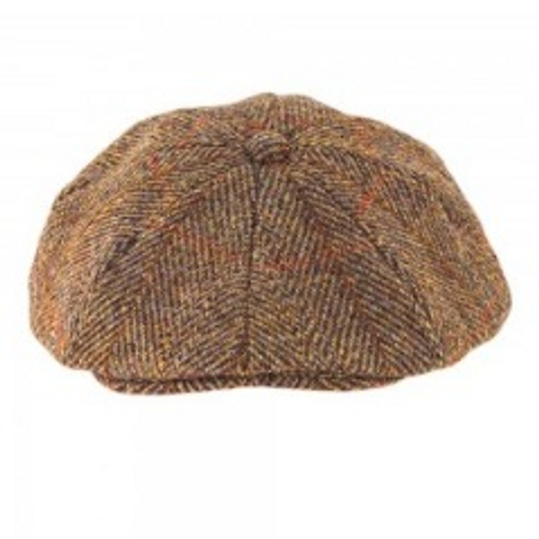Heather Hats ZH015 Arran Harris Tweed Flat 8 Piece Cap Olive/Gold