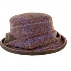 Heather Hats ZH095 Oxshott Ladies Tweed Hat Dark Brown/Blue Check One Size