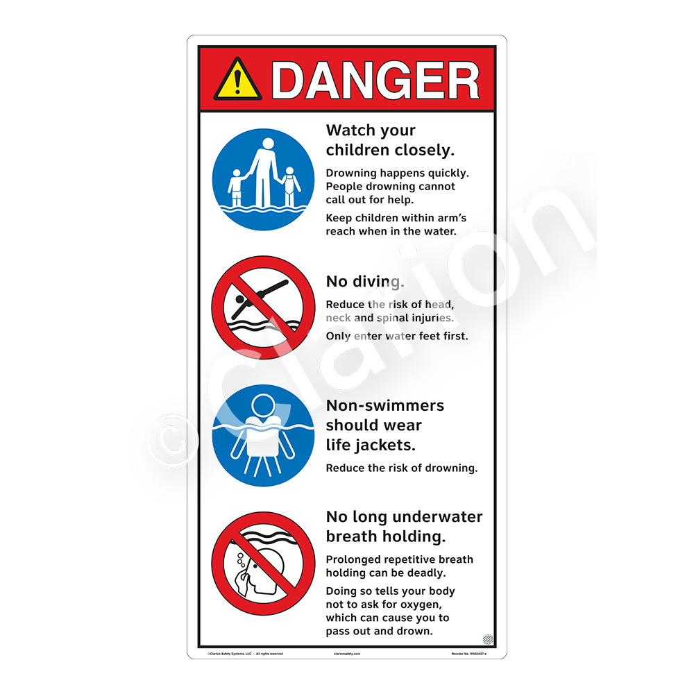 Children must be supervised at all times when swimming pool Safety sign - Self adhesive sticker (400mm x 300mm