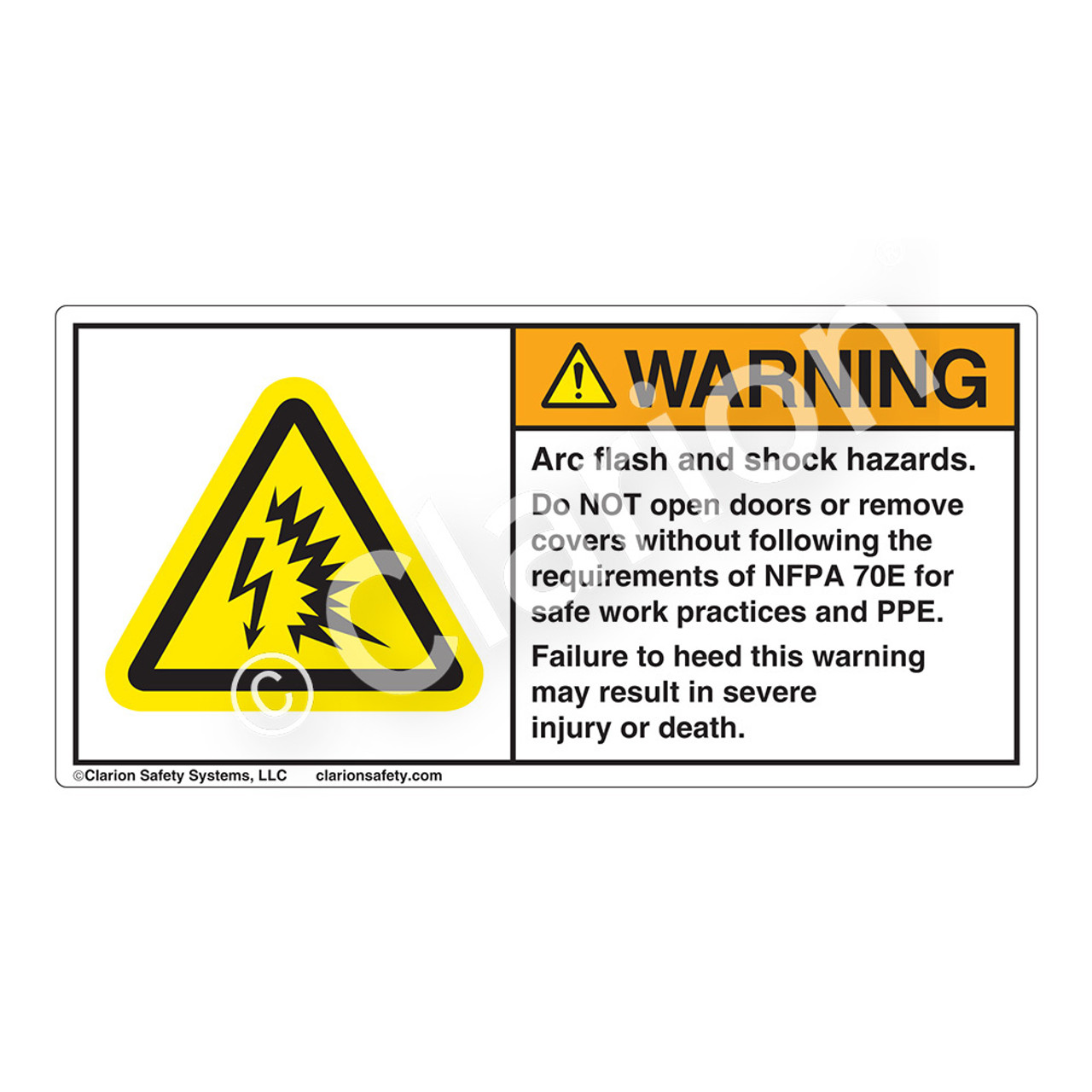 Warning/Arc Flash And Shock (H6643-T73WH) Label