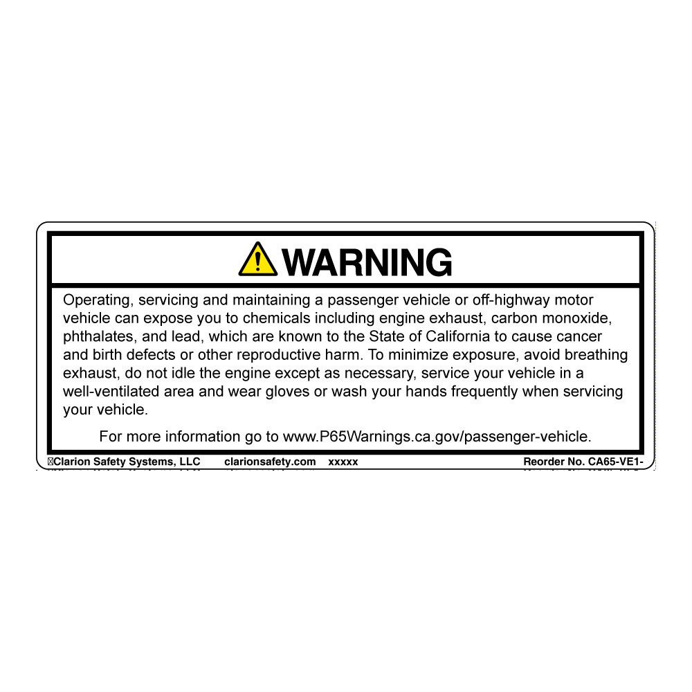 CA Prop 65 Vehicle Exposure Label (CA65VE1) Label