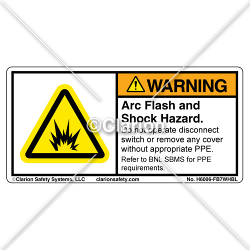 Warning/Arc Flash And Shock (H6006-FB7WHBL)