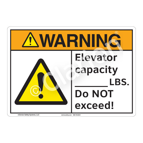 Warning Elevator Capacity Sign (F1171-)