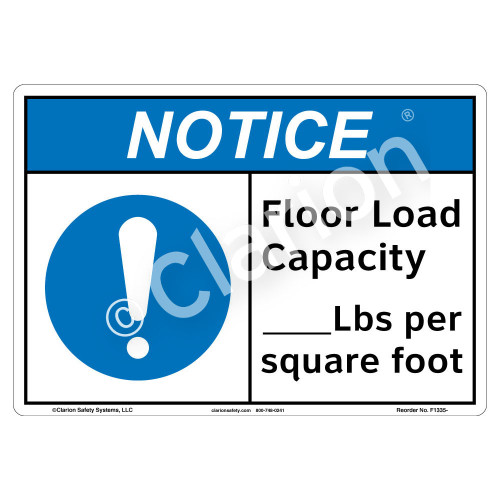 Notice/Floor Load Capacity Sign (F1335-) Notice/Floor Load Capacity Sign (F1335-)
