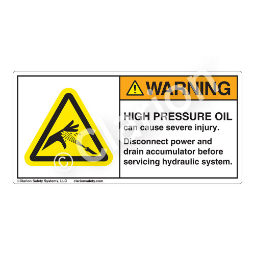 Warning/High Pressure Oil Label (H1041-342WH)