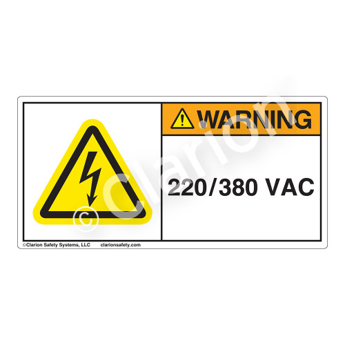 Warning/220 380 Vac Label (H6010-V33WH)