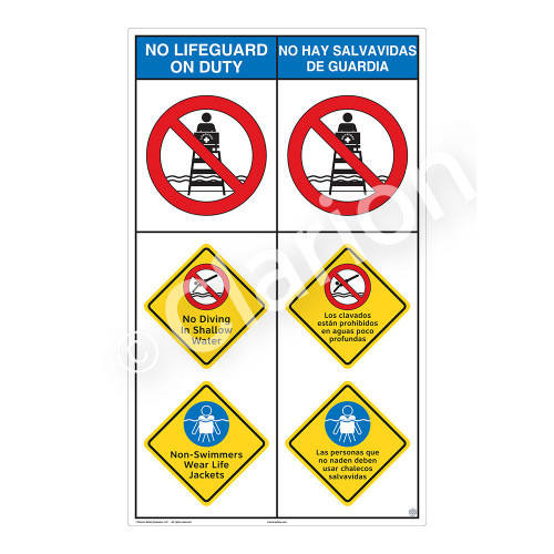 No Lifeguard on Duty/No Diving in ShallowSign (WSS2307-08b-esm))