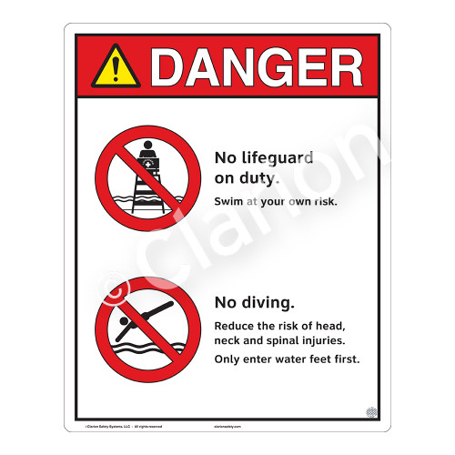 Danger/No Lifeguard on Duty Sign (WSS3202-19b-e) )