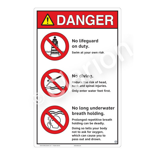 Danger/No Lifeguard on Duty Sign (WSS3306-23b-e) )