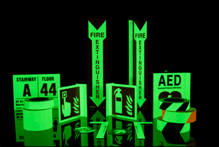 Example of a Clarion Safety Photoluminescent Marking System with Safety Equipment Location and Egress Pathmarking Components