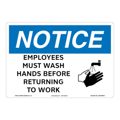 Notice/Employees Must Wash Hands Sign (OS1262NH-) Sign