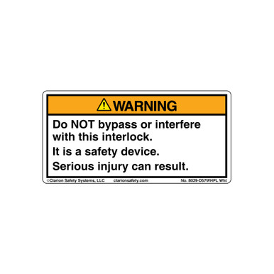 Warning/Do Not Bypass (8029-D57WHPL Wht) Labels