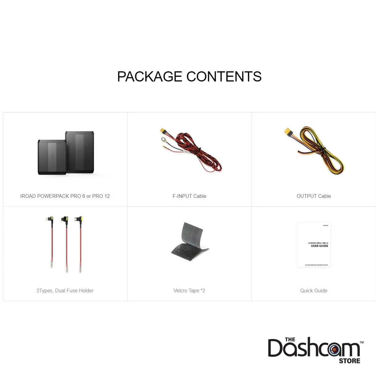 Box contents of the IROAD Powerpack Pro 12