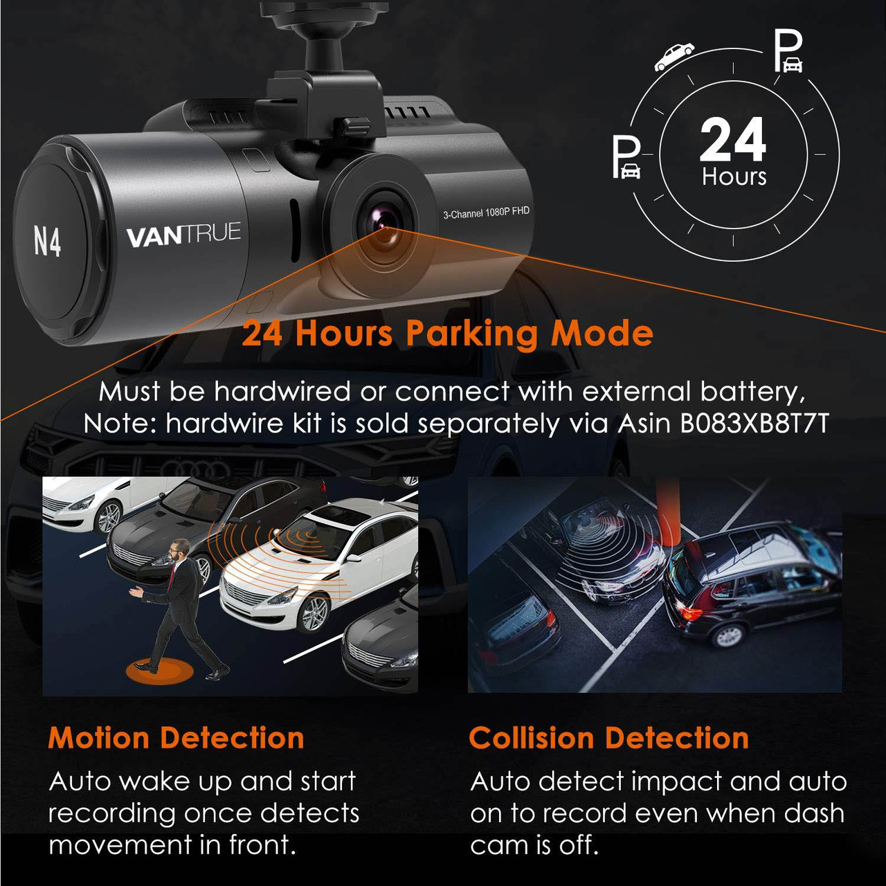 Vantrue N4 3-Channel Dash Cam: Front Inside & Rear Recording