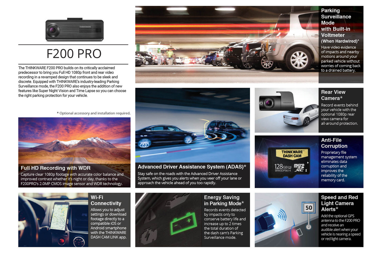 Thinkware F200 Pro Dual Lens Full HD Dashcam w/ WiFi
