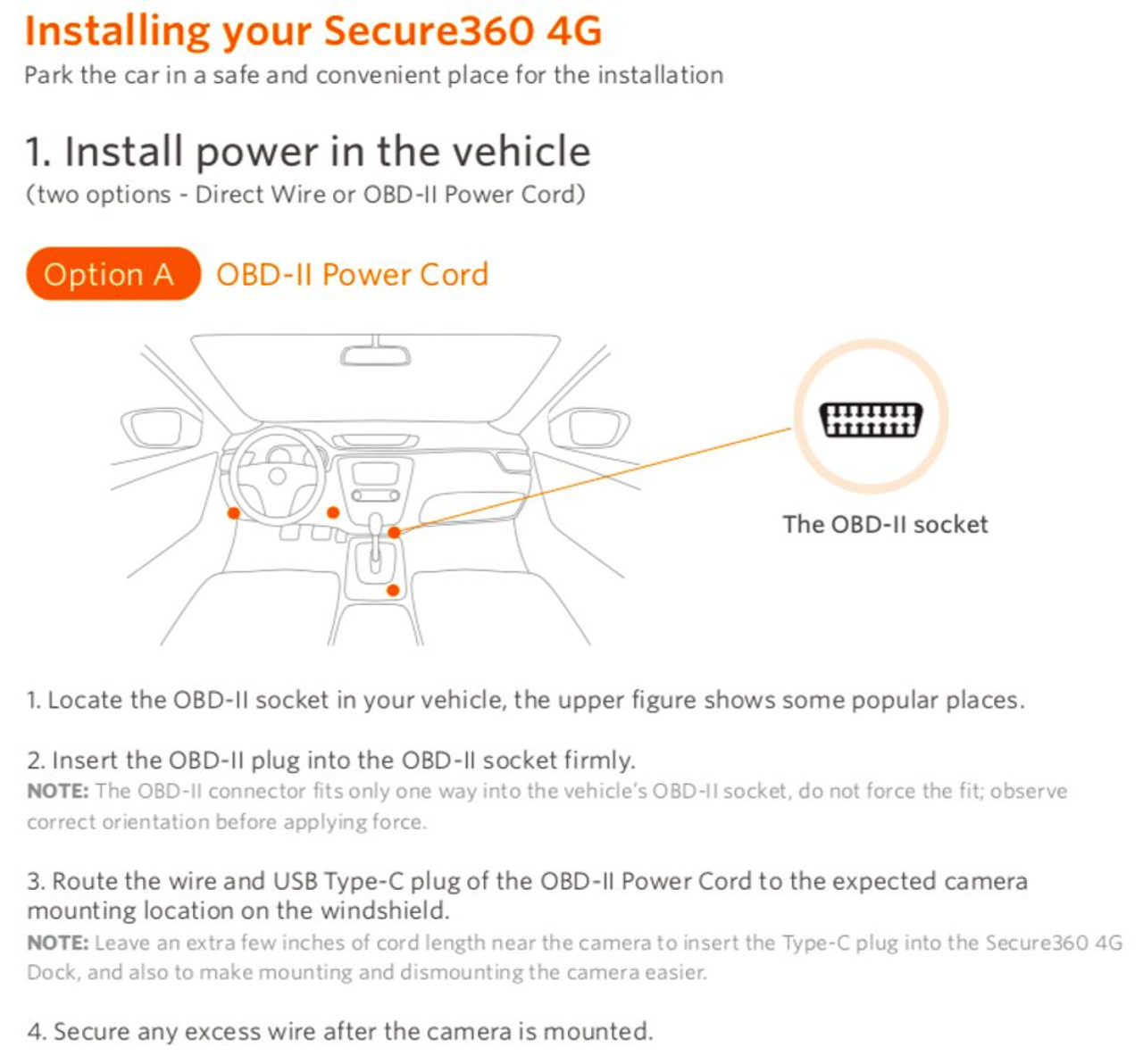 Waylens Obd Ii Power Cable For Secure360 Dashcam
