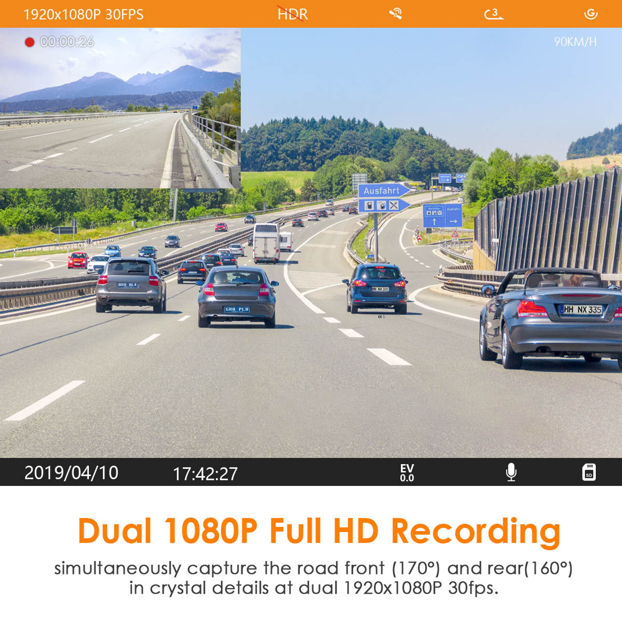 Vantrue S1 Dual Lens Dash Cam for Front and Rear Recording