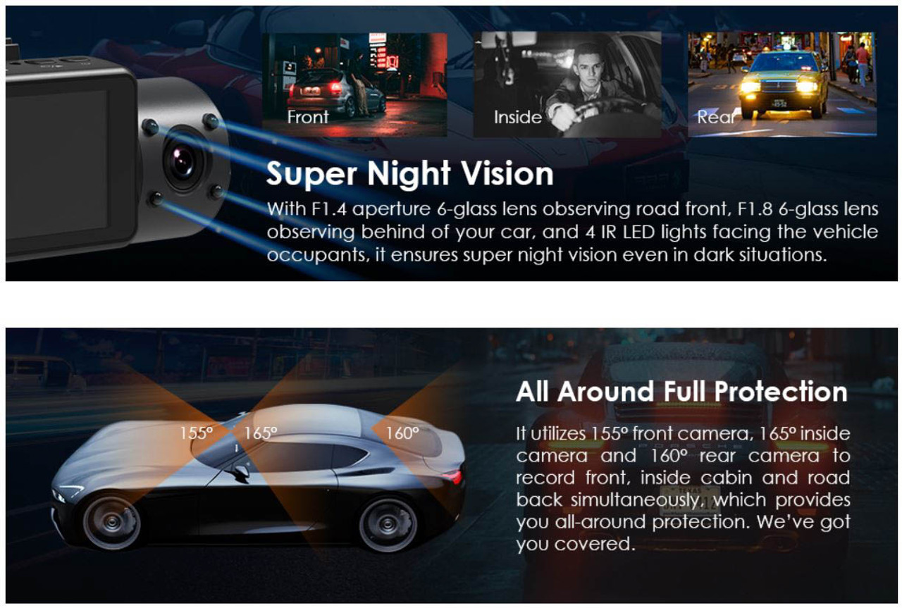 Amazon.com: VANTRUE N4 3 Channel Dash Cam, 4K+1080P Dual