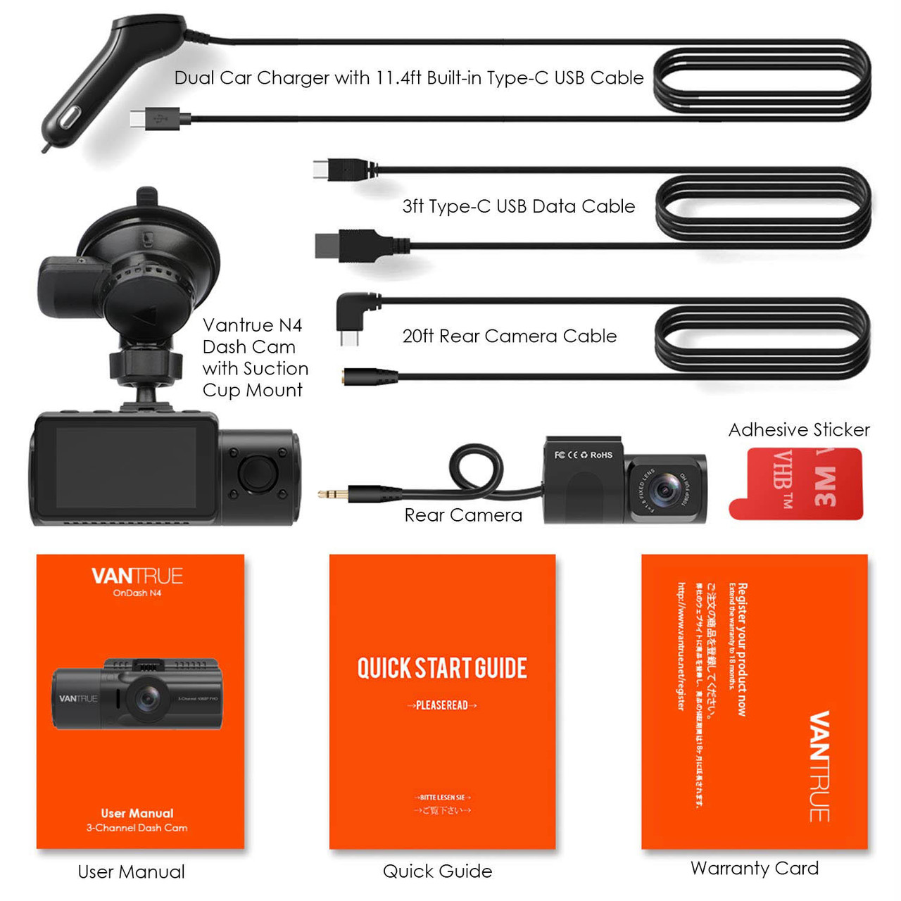 Vantrue N4 3-Channel Dash Cam: Front Inside & Rear Recording