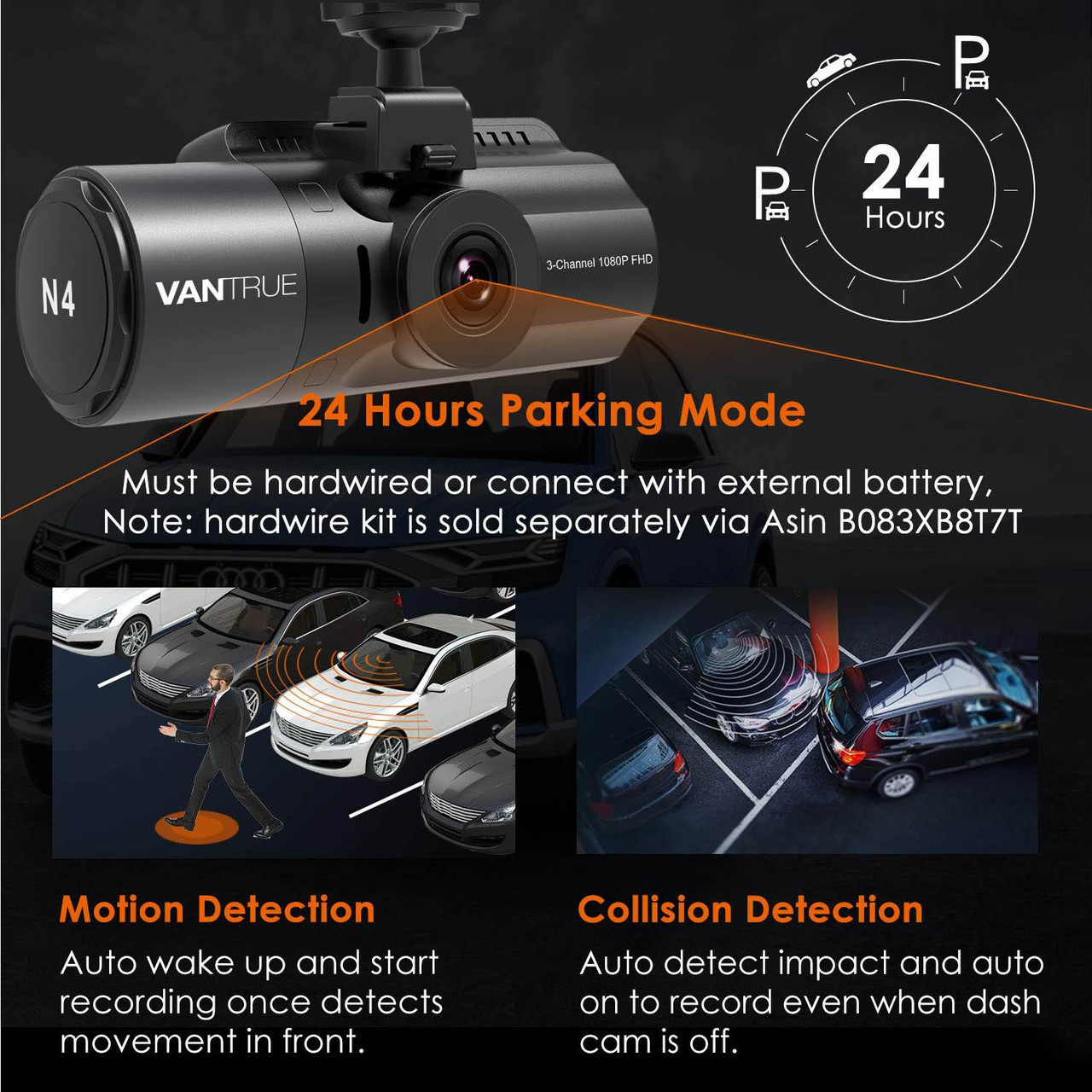  Vantrue S1 4K Dash Cam Front and Rear, 1080P Dual GPS Dash  Camera with 24 Hours Parking Mode, Enhanced Night Vision, Motion Detection,  Capacitor, Single Front 60FPS, G-Sensor, Support 256GB Max 