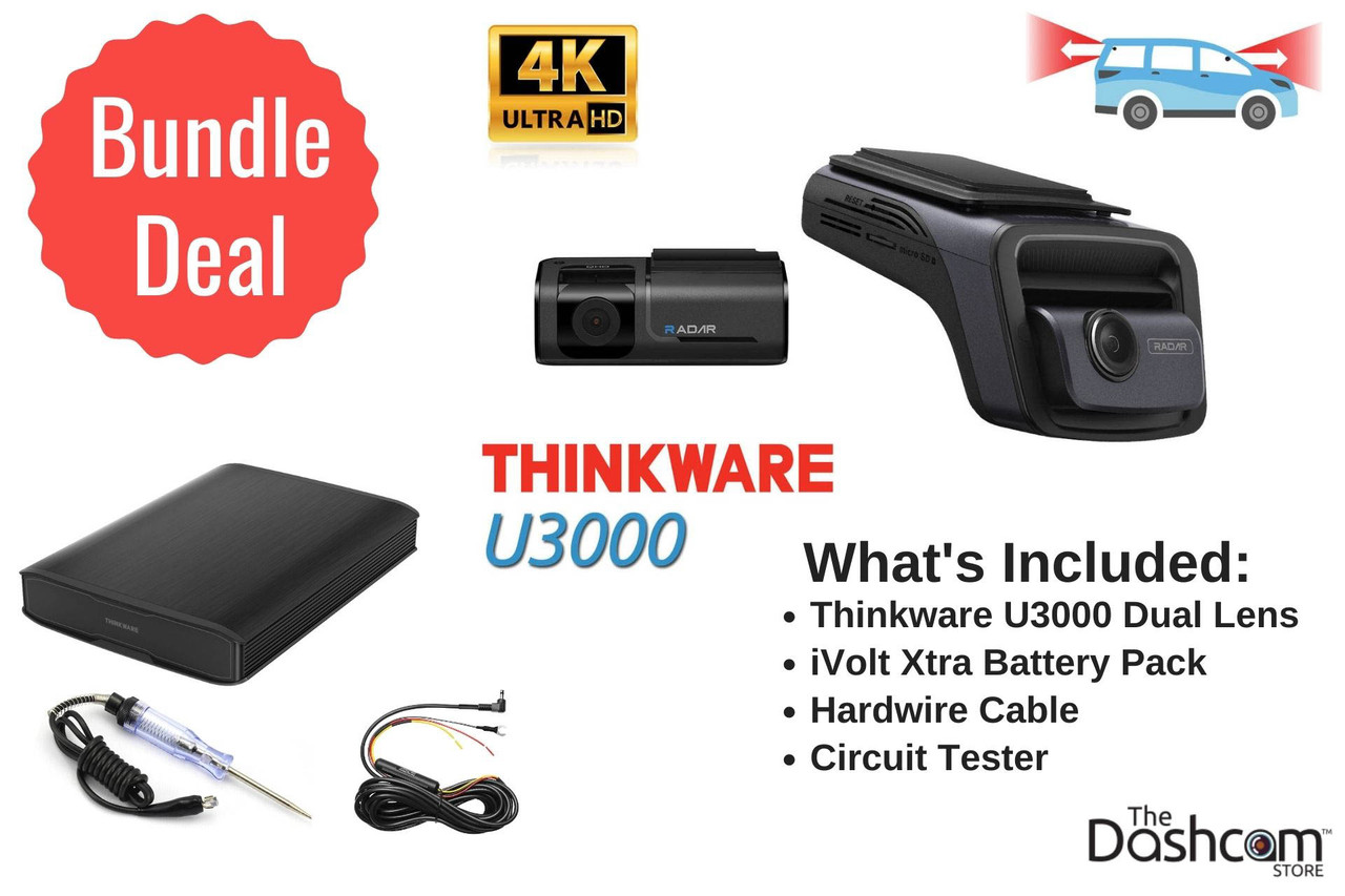 THINKWARE U3000 4K Dash Cam Front and Rear 2CH and iVolt Ext. Battery