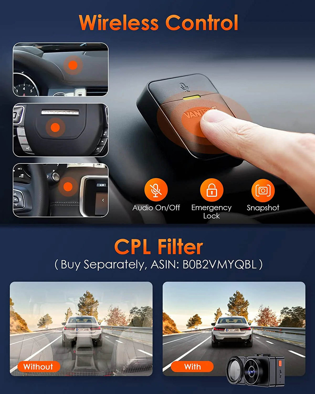 Shop Vantrue Element 3 (E3) Compact 3CH Triple-Lens Dash Cam