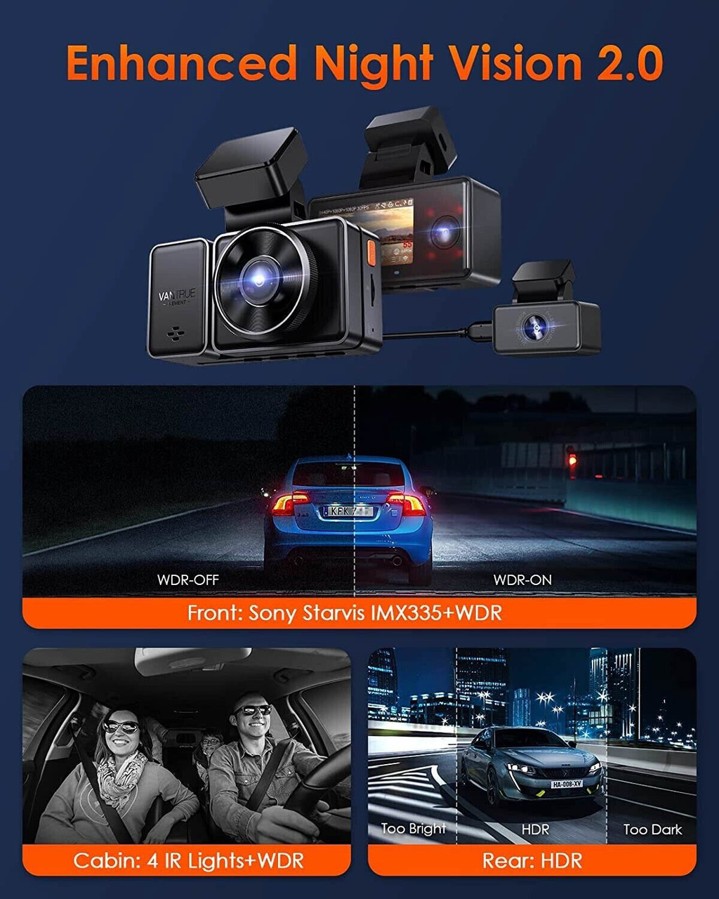 Shop Vantrue Element 3 (E3) Compact 3CH Triple-Lens Dash Cam