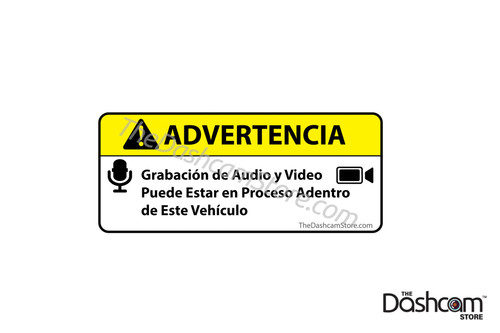 Spanish Warning Sticker | Audio & Video Recording In Progress | Actual Sticker Does Not Contain Watermark