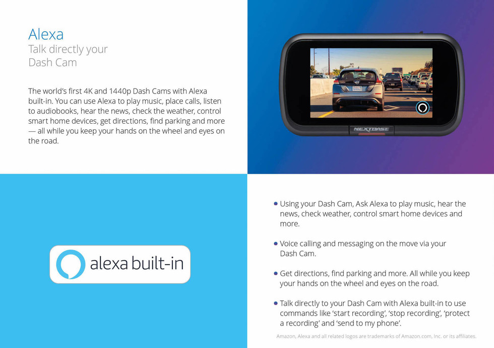 Nextbase 622GW Dash Cam Built-In Amazon Alexa Information