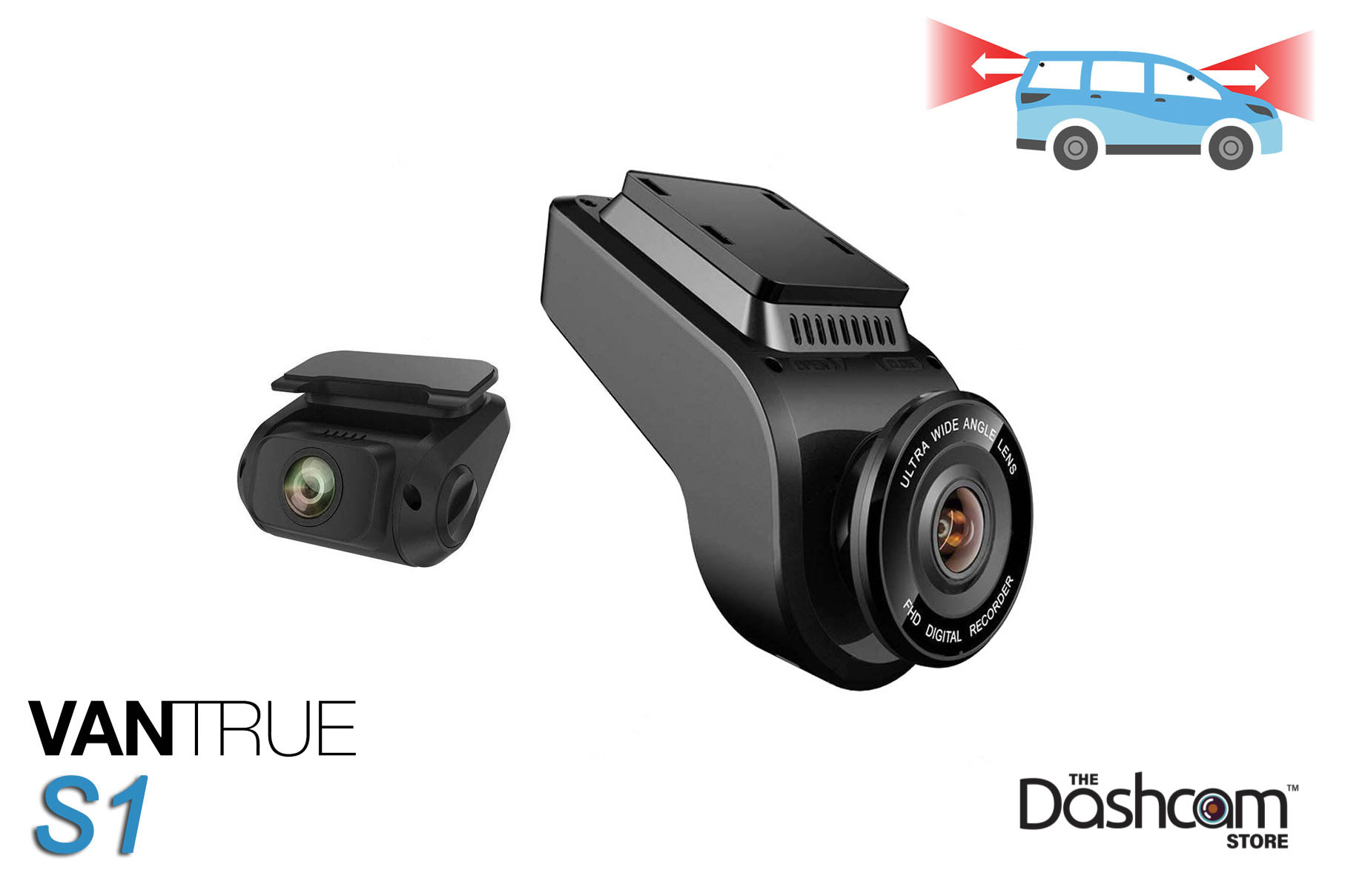 Vantrue S1 4K Dash Cam Built in GPS Speed, Front and Rear Dual