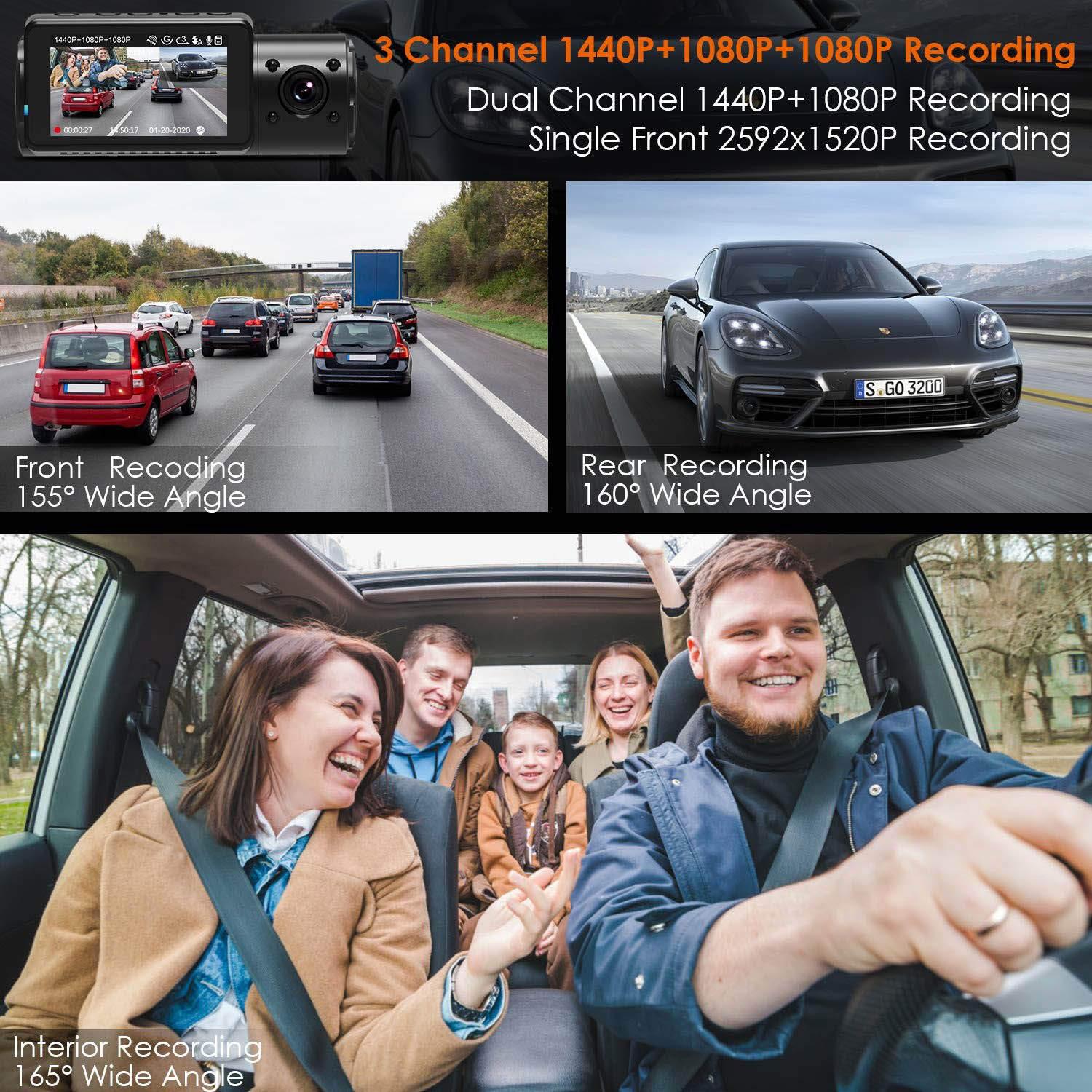 Vantrue N4 3-Channel Dash Cam: Front Inside & Rear Recording