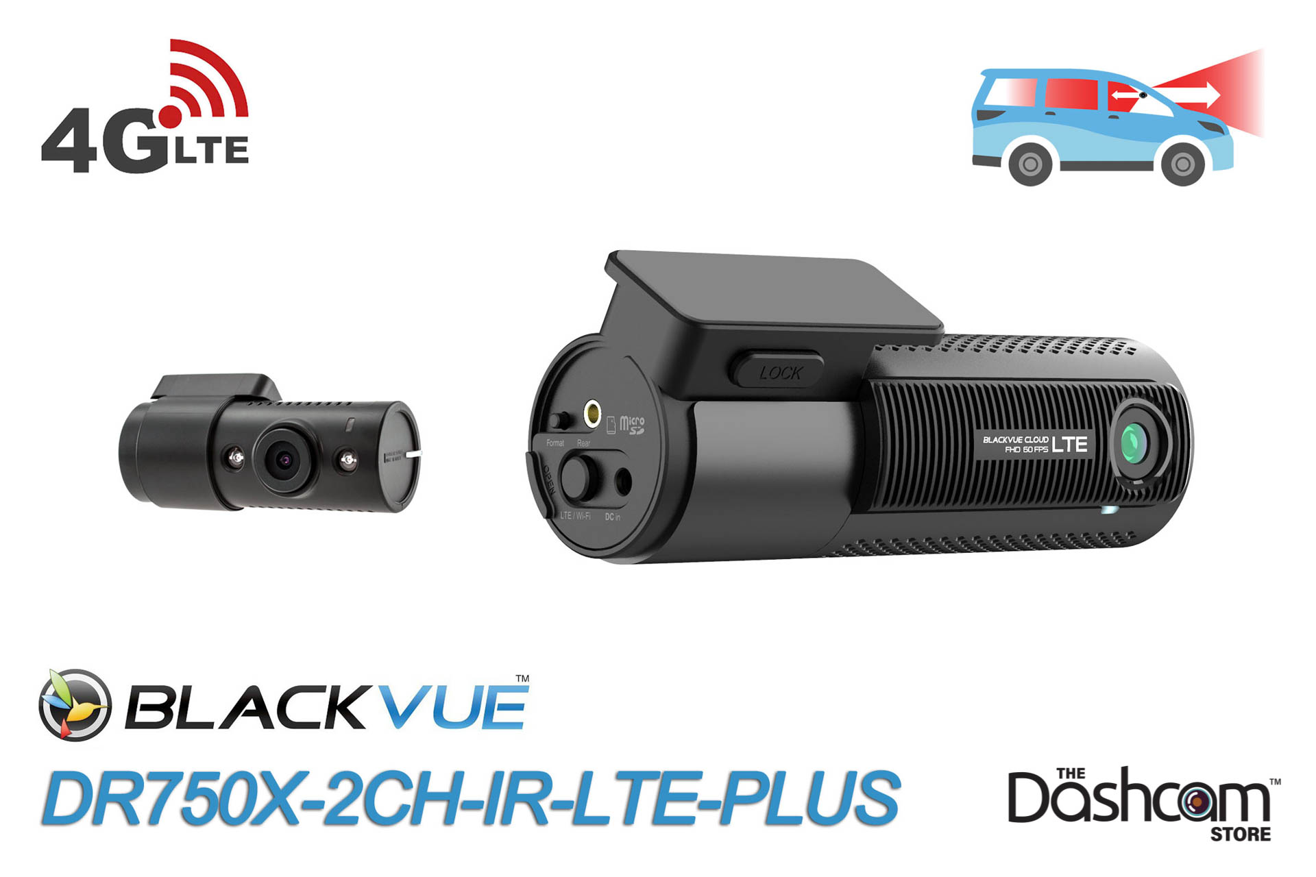 BlackVue DR750X-2CH-IR-LTE-PLUS 4G/LTE Front + Interior Dash