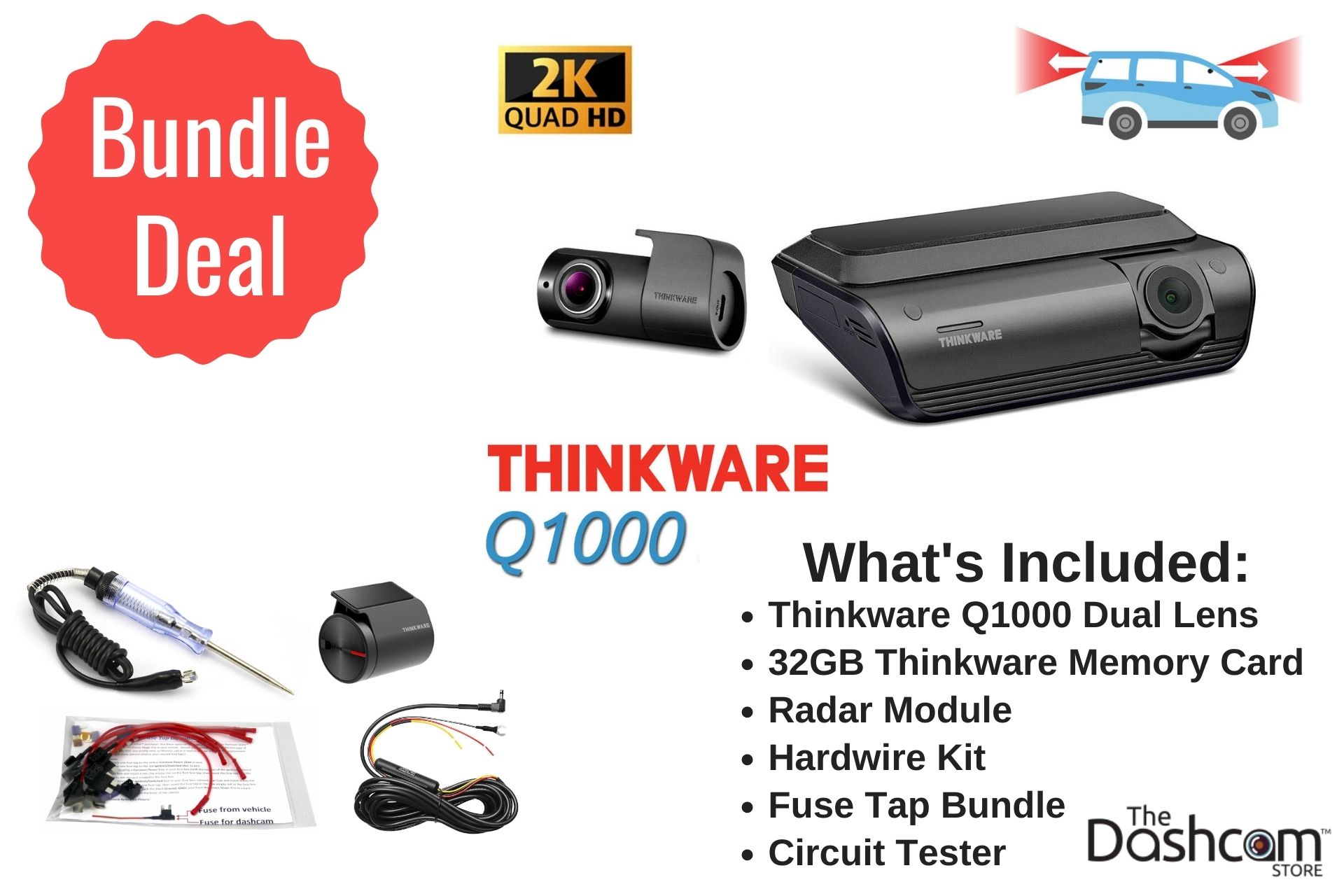Thinkware Q1000 Front + Rear Dash Cam + Radar Module Bundle