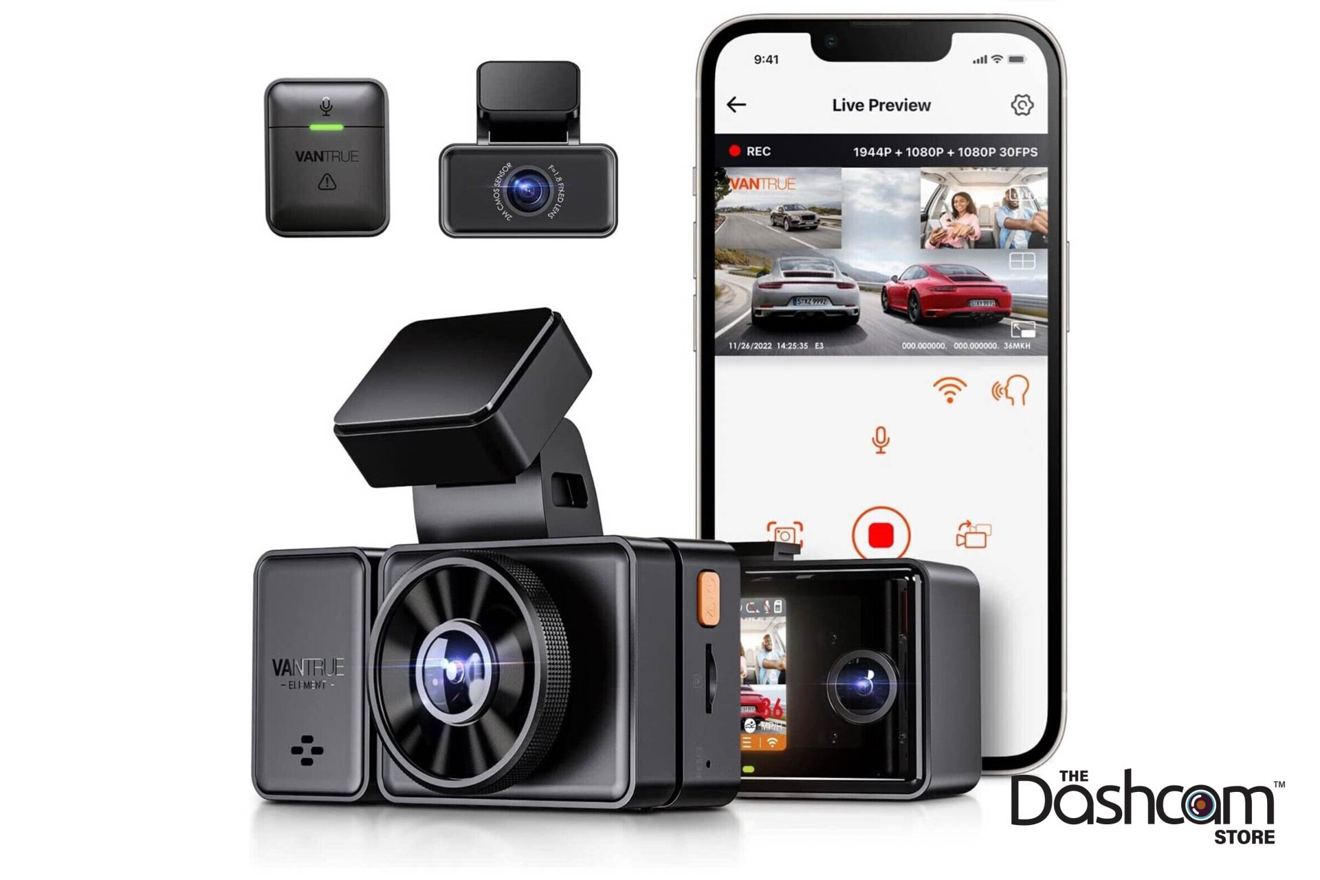 Shop Vantrue Element 3 (E3) Compact 3CH Triple-Lens Dash Cam