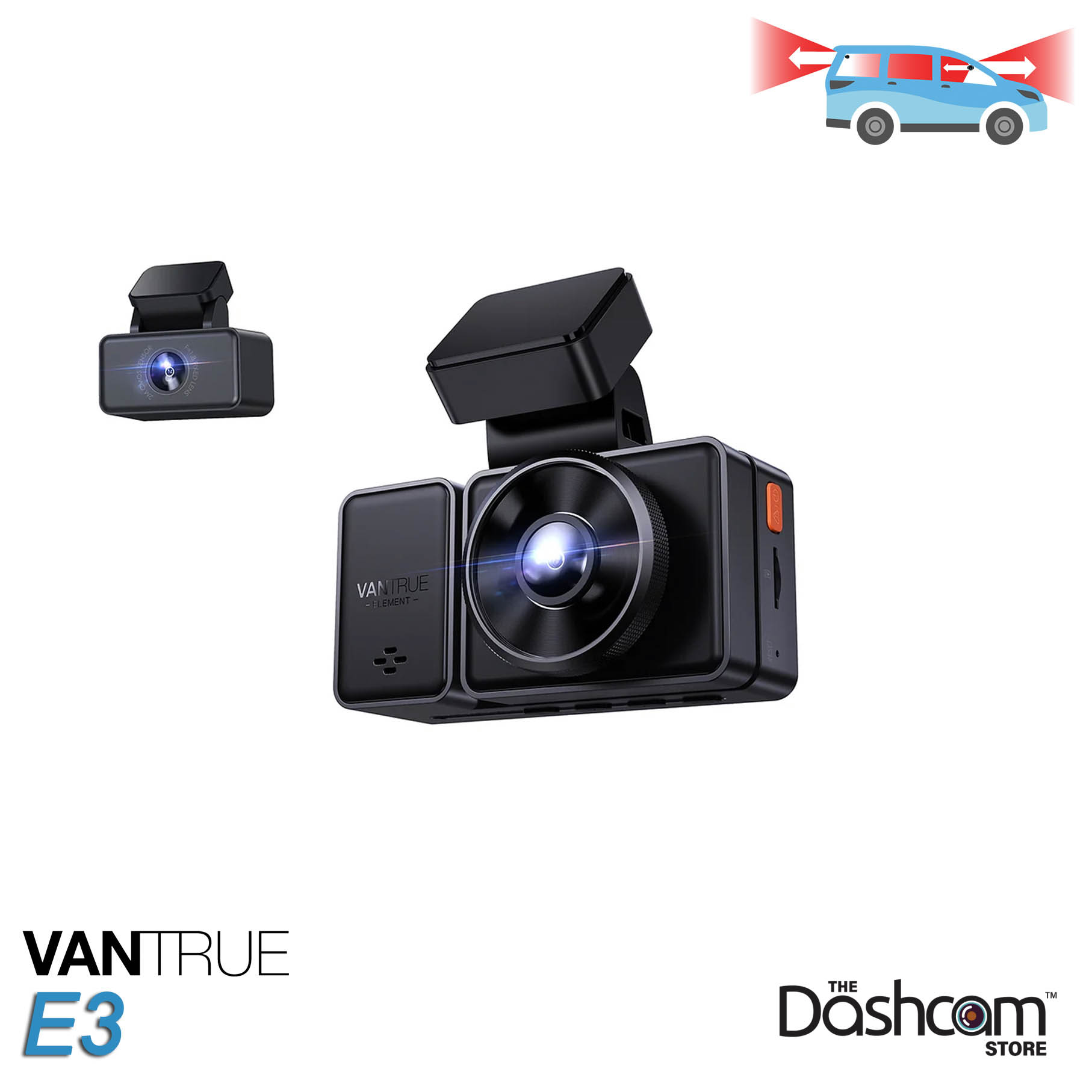 Vantrue Element 3 (E3) Compact 3-Channel Dash Cam for Front, Inside and  Rear Recording