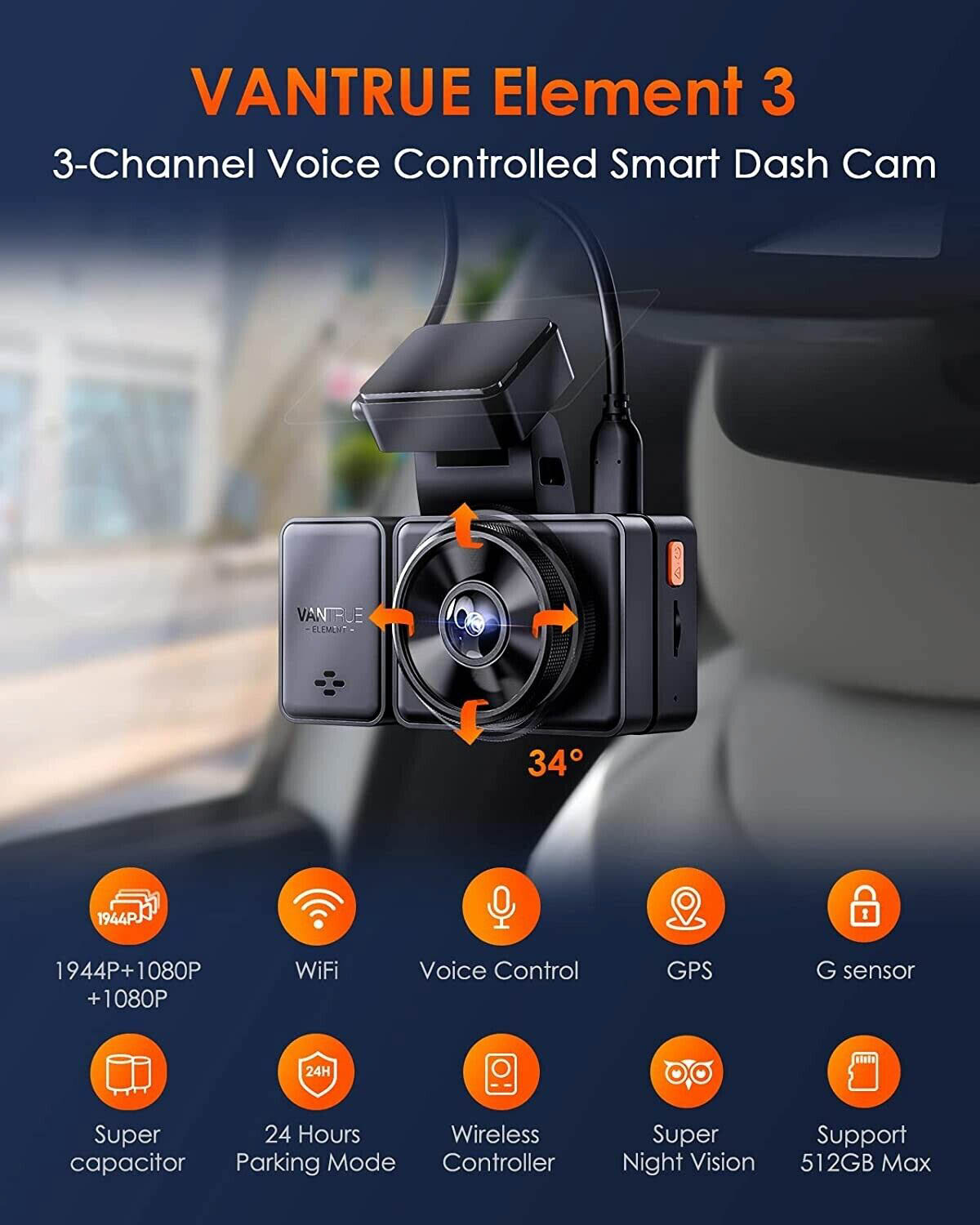 VANTRUE ELEMENT3 3カメラドライブレコーダー thedashcamstore.com-vantrue-e3