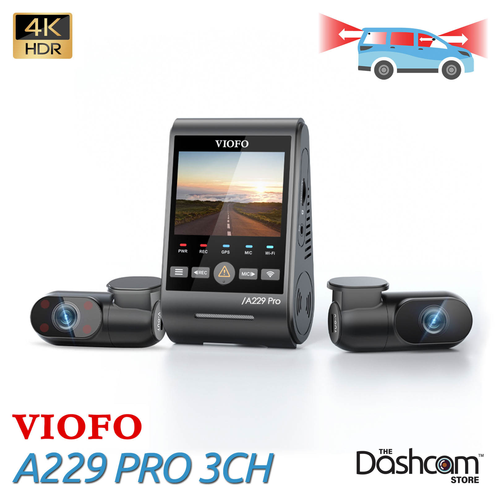 WiFi 3CH UHD 4K GPS Dash Cam Front+Rear+Cabin Car Camera Video