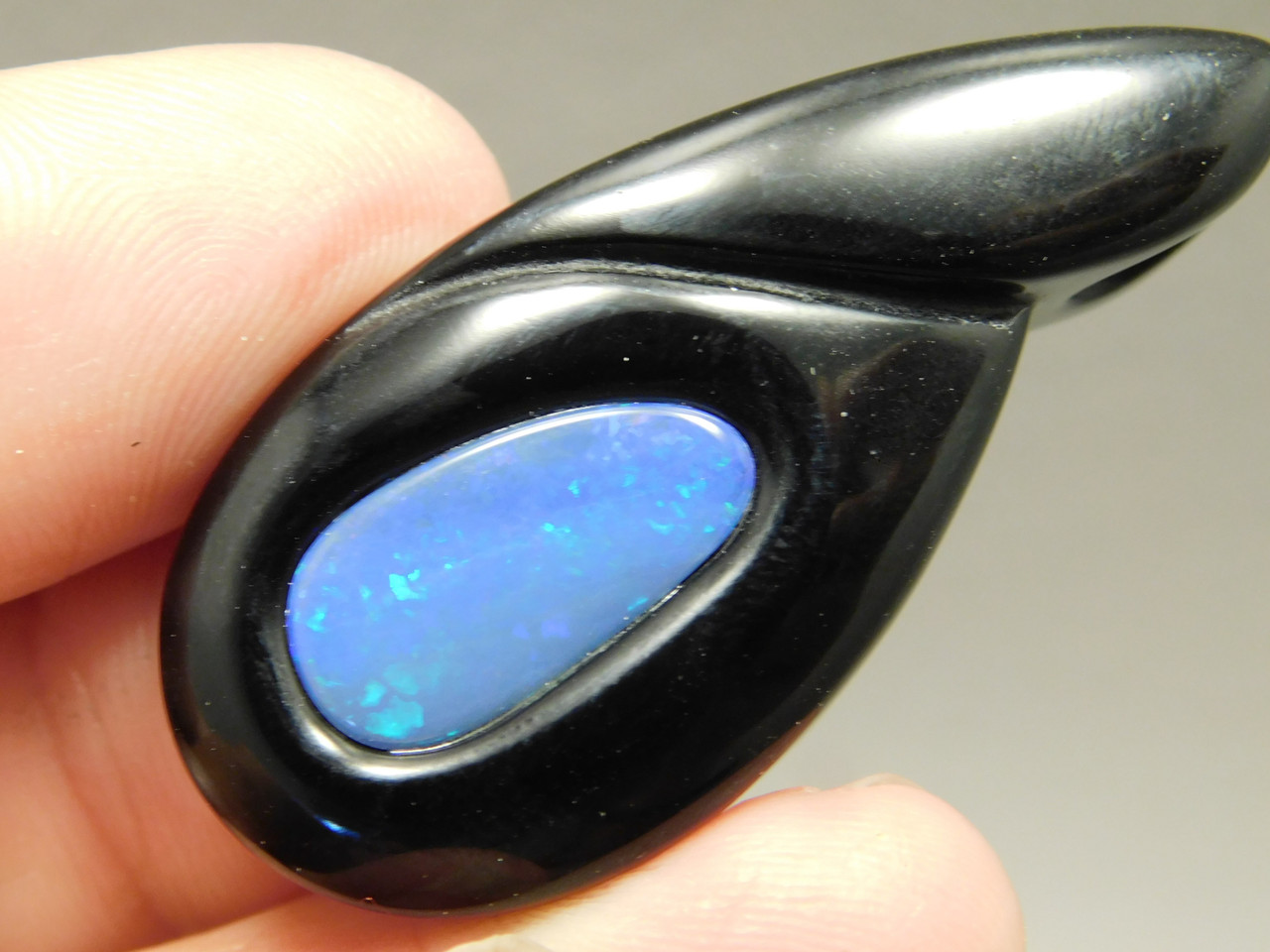 Black Agate and Opal Gemstone Bead Pendant #9