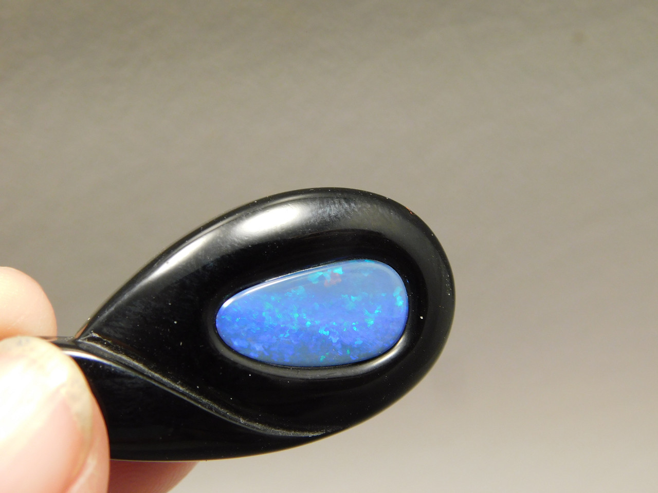 Black Agate and Opal Gemstone Bead Pendant #9