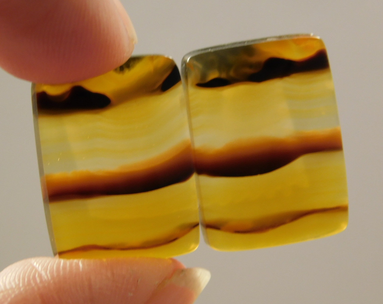 Brazilian Agate Matched Pair Cabochons 18 mm 13 mm Rectangle #21