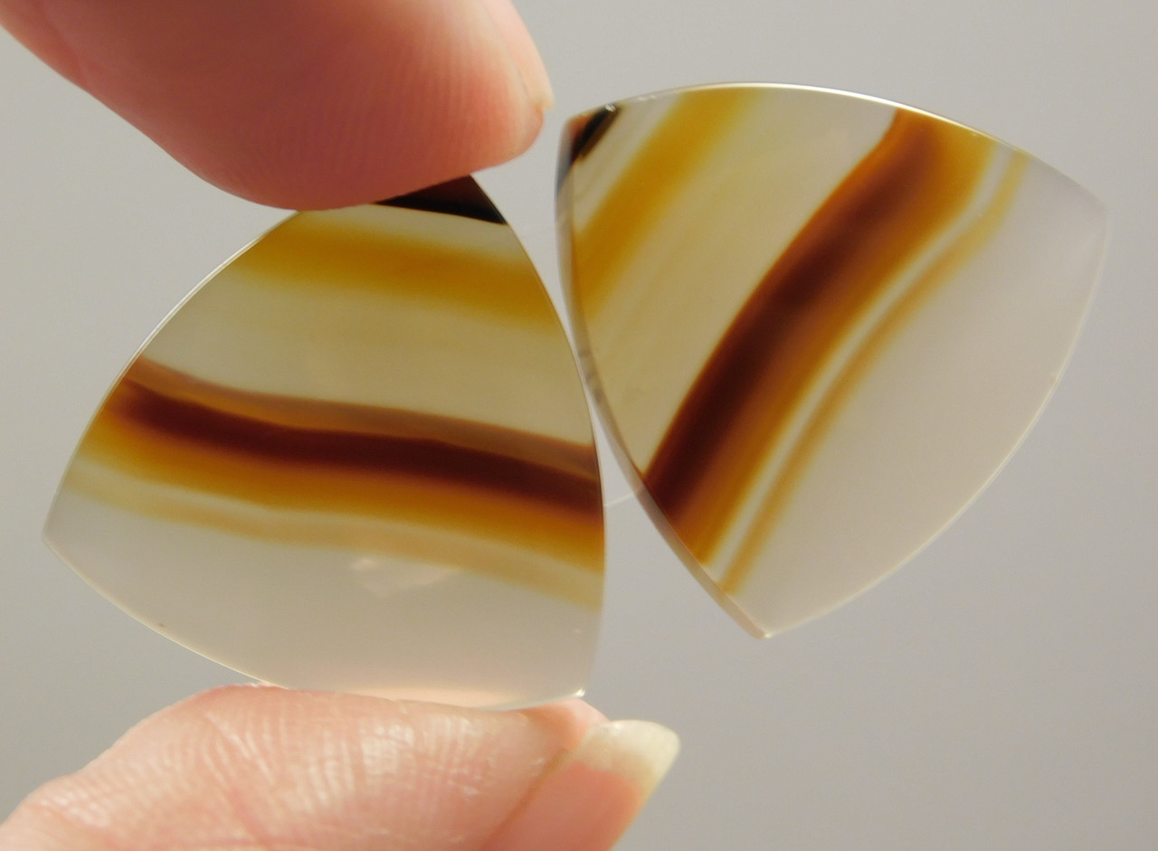 Banded Agate Matched Pair Cabochon Stones 18 mm Triangles #19